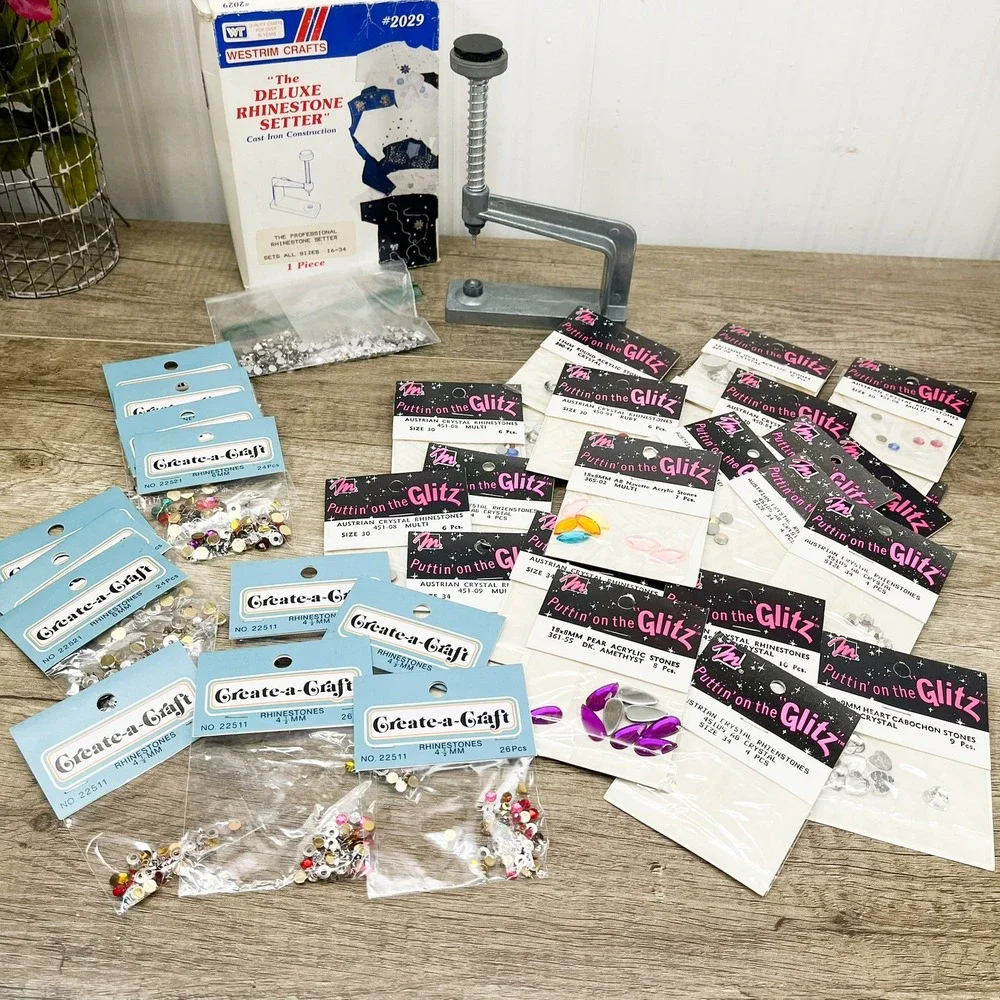 Westrim Crafts Deluxe Rhinestone Setter 2029 Cast Iron Tool & Rhinestone Lot